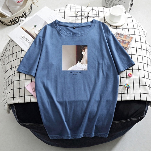 Hirsionsan Printed T Shirt Women Summer Hot O Neck Tshirts Korean Aesthetic Cotton Tees for Ladies Ins Comfortable Female Tops