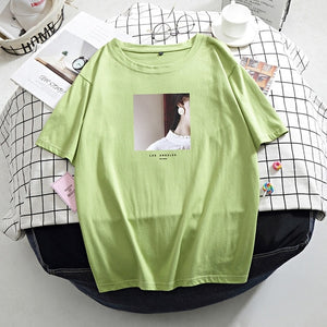 Hirsionsan Printed T Shirt Women Summer Hot O Neck Tshirts Korean Aesthetic Cotton Tees for Ladies Ins Comfortable Female Tops