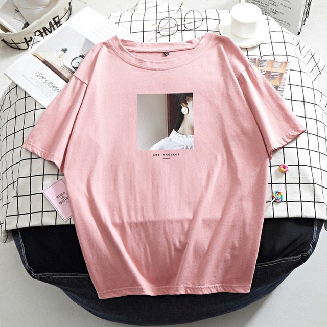 Hirsionsan Printed T Shirt Women Summer Hot O Neck Tshirts Korean Aesthetic Cotton Tees for Ladies Ins Comfortable Female Tops
