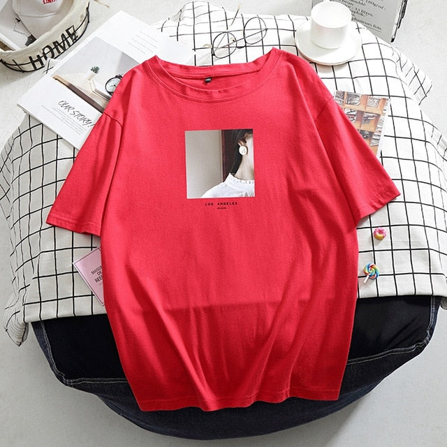 Hirsionsan Printed T Shirt Women Summer Hot O Neck Tshirts Korean Aesthetic Cotton Tees for Ladies Ins Comfortable Female Tops