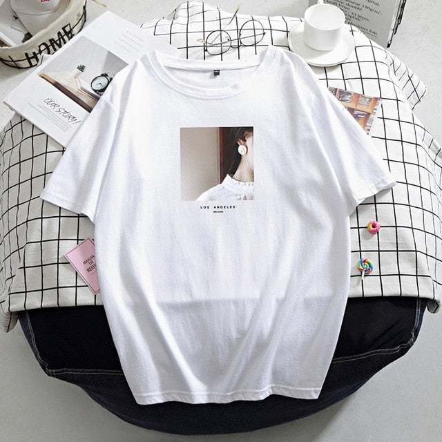 Hirsionsan Printed T Shirt Women Summer Hot O Neck Tshirts Korean Aesthetic Cotton Tees for Ladies Ins Comfortable Female Tops