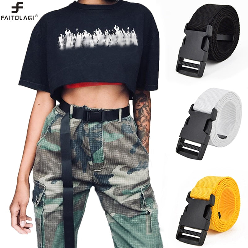 Plastic Buckle Canvas Long Belt for Women Black Red White Female Waist Belt Strap Girls Jeans Pants Waistband ceinture femme