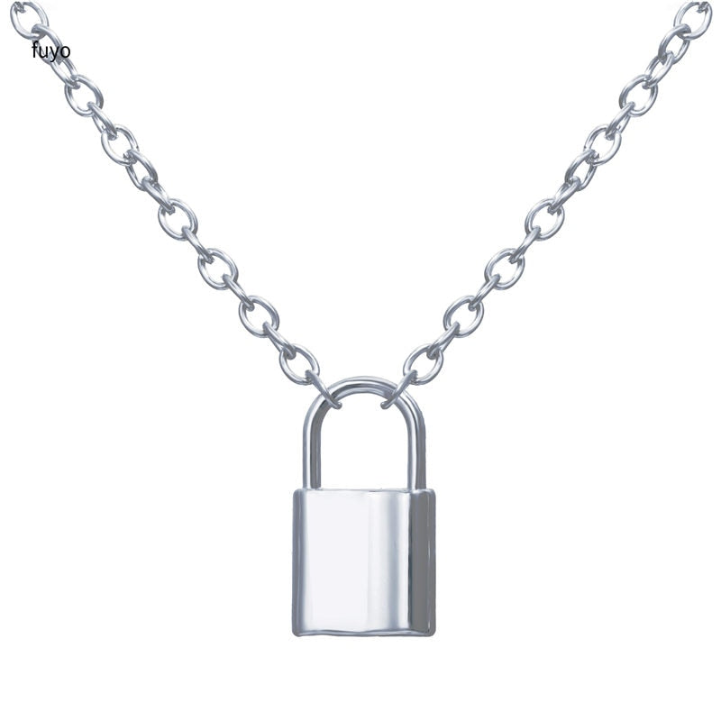 Punk Chain with Lock Necklace for Women Men Padlock Pendant Necklace 2020 Statement Gothic Cool Collier Femme Fashion Jewelry