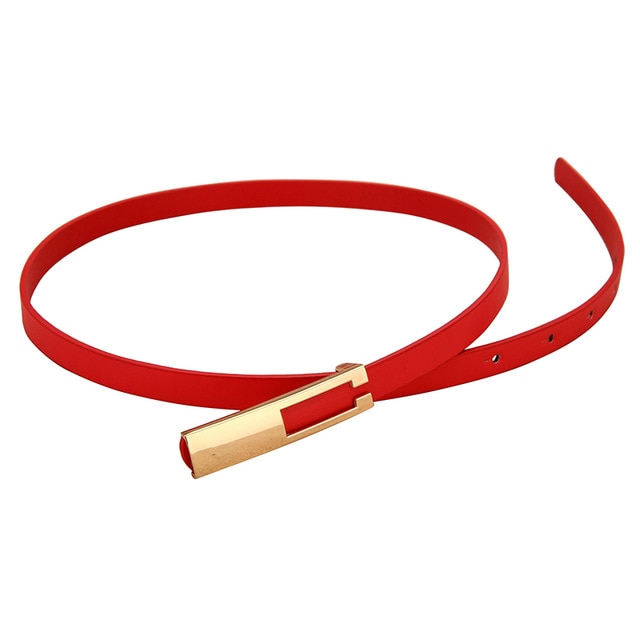 Elastic Women Belts Strap Thin Skinny Ladies Dress Waist Belt Leather Gold Buckle Female Red Belts ceinture femme pasek damski