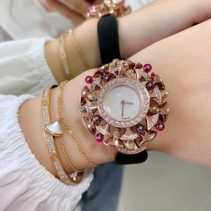 Star Studded Pearl And Fritillaria Bv Inlay Technology Color Gem Rose Gold Watch Fashion Trend Female Quartz Watch