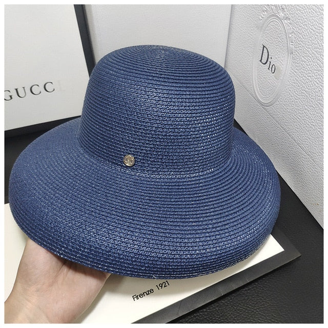2020 Fashion New Elegant Jazz Hats For Women White Sun Hat Men Formal Blue Summer Beach Cap Letter M Fedora Straw Hat