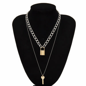 Ingemark Multi Layer Lover Lock Pendant Choker Necklace Steampunk Padlock Heart Chain Necklace Collier Best Couple Jewelry Gift