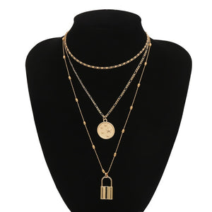 Ingemark Multi Layer Lover Lock Pendant Choker Necklace Steampunk Padlock Heart Chain Necklace Collier Best Couple Jewelry Gift
