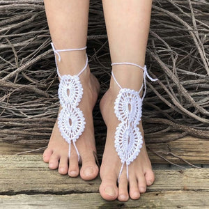 Crochet Barefoot Sandals Beach Pool Wear Toe Ring Anklet Nude shoes Foot jewelry Victorian Lace Yoga Shoes Bridal Anklet