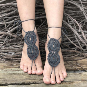 Crochet Barefoot Sandals Beach Pool Wear Toe Ring Anklet Nude shoes Foot jewelry Victorian Lace Yoga Shoes Bridal Anklet