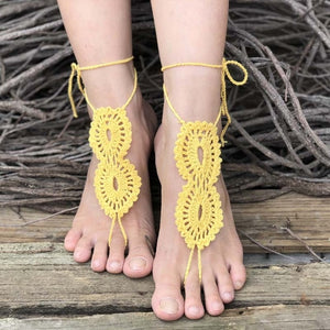 Crochet Barefoot Sandals Beach Pool Wear Toe Ring Anklet Nude shoes Foot jewelry Victorian Lace Yoga Shoes Bridal Anklet
