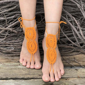 Crochet Barefoot Sandals Beach Pool Wear Toe Ring Anklet Nude shoes Foot jewelry Victorian Lace Yoga Shoes Bridal Anklet