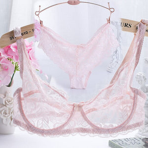 Sexy Bra Set Lace Transparent Push Up Bra+pant Women Lingerie Bralette Seamless Thong Panties Push Up Bra Lingerie Set Underwear