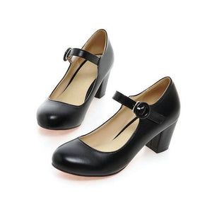 2020  Women Shoes Mary Jane Ladies Round Toe High Heels White Wedding Shoes Thick Heel Pumps Lady Shoes Black Pink Plus size
