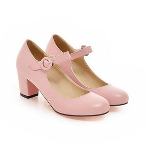 2020  Women Shoes Mary Jane Ladies Round Toe High Heels White Wedding Shoes Thick Heel Pumps Lady Shoes Black Pink Plus size