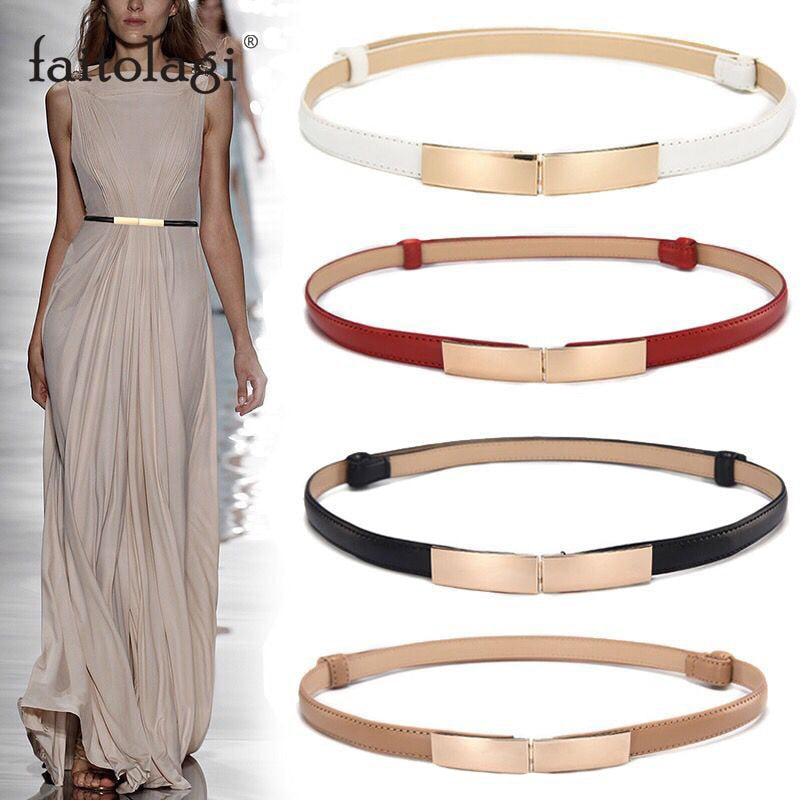 Elastic Women Belts Strap Thin Skinny Ladies Dress Waist Belt Leather Gold Buckle Female Red Belts ceinture femme pasek damski
