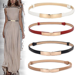 Elastic Women Belts Strap Thin Skinny Ladies Dress Waist Belt Leather Gold Buckle Female Red Belts ceinture femme pasek damski