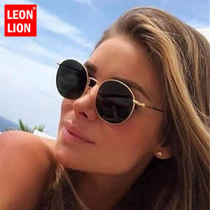 LeonLion Round Retro Sunglasses Women Luxury Brand Glasses for Women/Men Small Sunglasses Women Mirror Oculos De Sol Gafas UV400