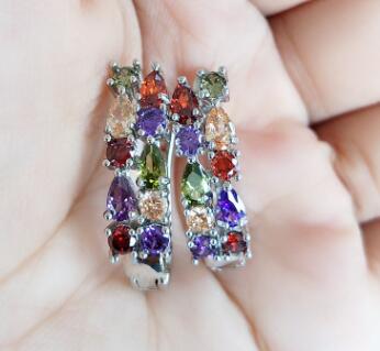 Wholesale Luxury 925 Sterling Sliver Stud Earrings Flash CZ Zircon Ear Studs 3 Colors Earrings For Women Cheap brincos