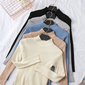 BEFORW 2019 New High Quality Fall Turtleneck Sweaters Women Solid Color Long Sleeve Sweaters Winter Knitted Casual Pullovers Top