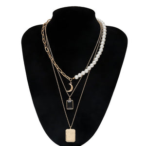 IngeSight.Z Punk Multi Layered Pearl Choker Necklace Collar Statement Virgin Mary Coin Crystal Pendant Necklace Women Jewelry