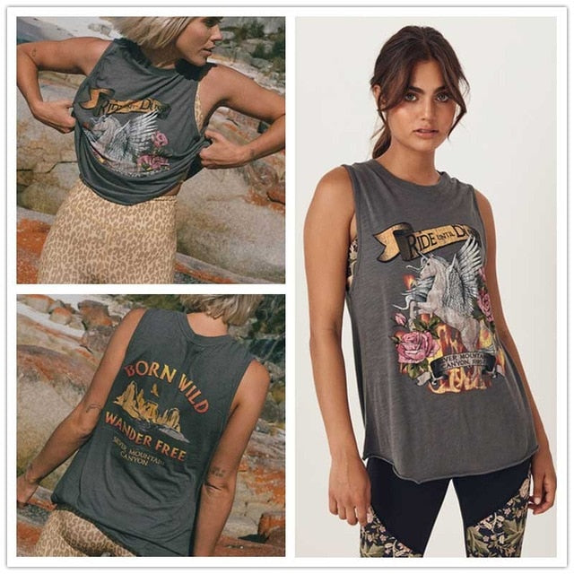 Boho inspired vintage rock and roll t shirts for women gray O-neck summer t shirt casual graphic tee women new women tops 2020