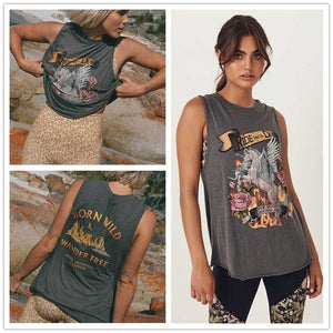 Boho inspired vintage rock and roll t shirts for women gray O-neck summer t shirt casual graphic tee women new women tops 2020
