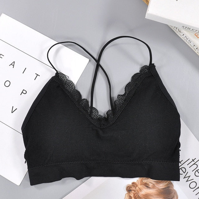 CHRLEISURE  Bralette Fitness Lace Thin Shoulder Strap Underwear Women Anti-light Shockproof Push Up Bra