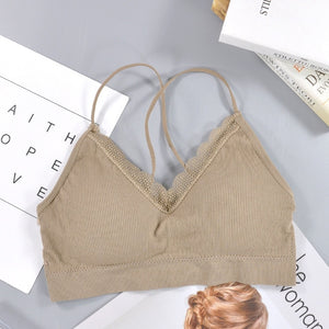 CHRLEISURE  Bralette Fitness Lace Thin Shoulder Strap Underwear Women Anti-light Shockproof Push Up Bra