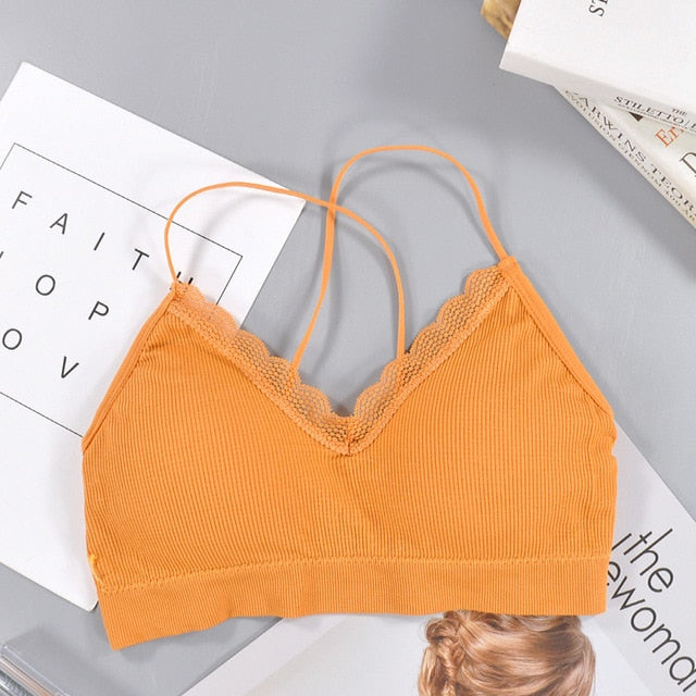 CHRLEISURE  Bralette Fitness Lace Thin Shoulder Strap Underwear Women Anti-light Shockproof Push Up Bra