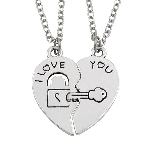 I Love You Best Friends Couple Necklace Jewelry Puzzle BFF Key Lock Tai Chi Heart Pendants Necklaces For Women Men Gift Collier