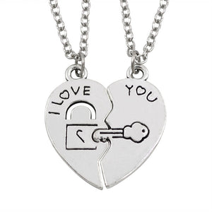 I Love You Best Friends Couple Necklace Jewelry Puzzle BFF Key Lock Tai Chi Heart Pendants Necklaces For Women Men Gift Collier