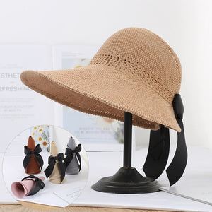 2020 Foldable Summer Beach Straw Hat for Women Brief Sun Hats Sunscreen Chapeu Feminino UV Protection Panama Hat with Bowknot