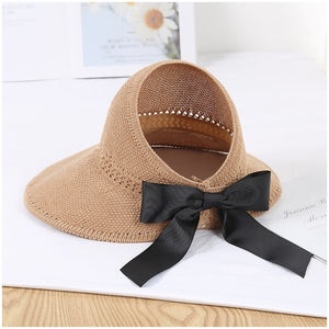2020 Foldable Summer Beach Straw Hat for Women Brief Sun Hats Sunscreen Chapeu Feminino UV Protection Panama Hat with Bowknot