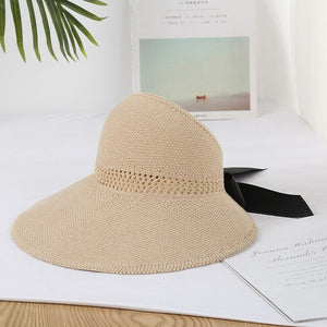 2020 Foldable Summer Beach Straw Hat for Women Brief Sun Hats Sunscreen Chapeu Feminino UV Protection Panama Hat with Bowknot