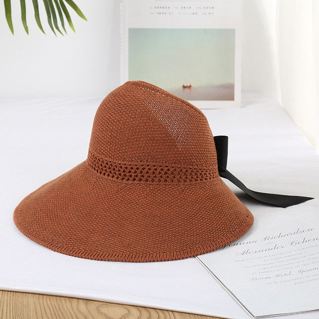 2020 Foldable Summer Beach Straw Hat for Women Brief Sun Hats Sunscreen Chapeu Feminino UV Protection Panama Hat with Bowknot