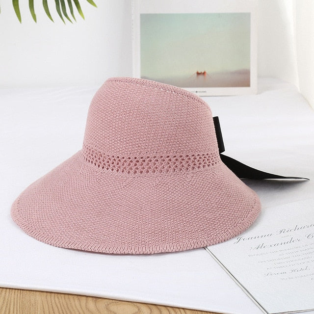 2020 Foldable Summer Beach Straw Hat for Women Brief Sun Hats Sunscreen Chapeu Feminino UV Protection Panama Hat with Bowknot