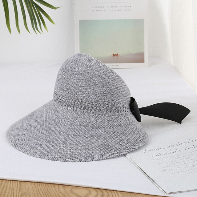 2020 Foldable Summer Beach Straw Hat for Women Brief Sun Hats Sunscreen Chapeu Feminino UV Protection Panama Hat with Bowknot