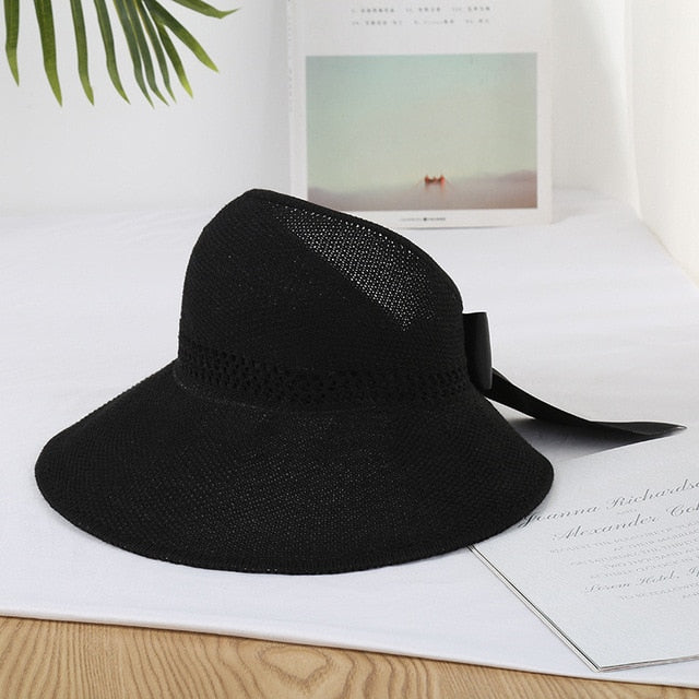 2020 Foldable Summer Beach Straw Hat for Women Brief Sun Hats Sunscreen Chapeu Feminino UV Protection Panama Hat with Bowknot