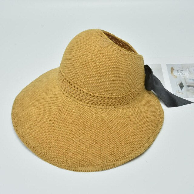 2020 Foldable Summer Beach Straw Hat for Women Brief Sun Hats Sunscreen Chapeu Feminino UV Protection Panama Hat with Bowknot