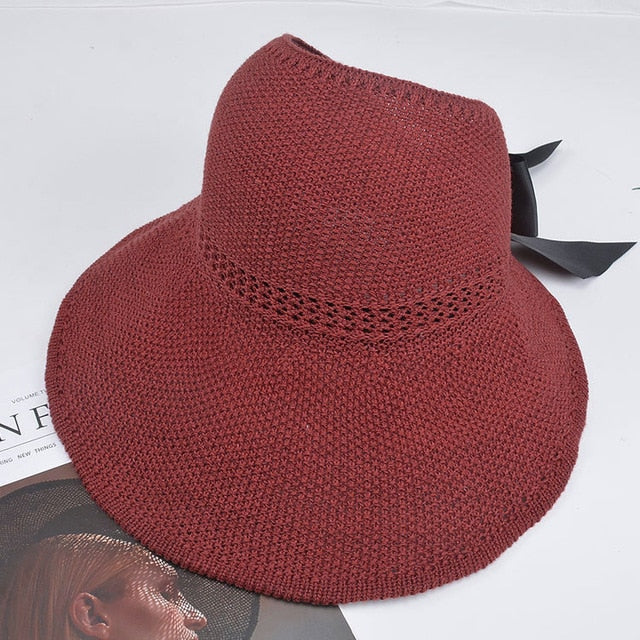 2020 Foldable Summer Beach Straw Hat for Women Brief Sun Hats Sunscreen Chapeu Feminino UV Protection Panama Hat with Bowknot