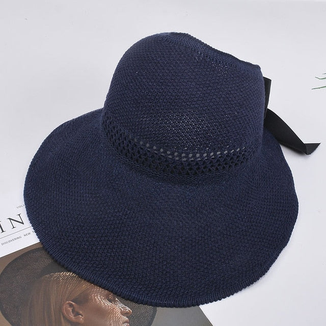 2020 Foldable Summer Beach Straw Hat for Women Brief Sun Hats Sunscreen Chapeu Feminino UV Protection Panama Hat with Bowknot