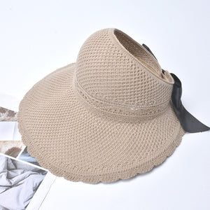 2020 Foldable Summer Beach Straw Hat for Women Brief Sun Hats Sunscreen Chapeu Feminino UV Protection Panama Hat with Bowknot
