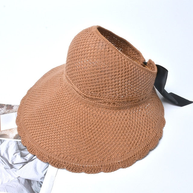 2020 Foldable Summer Beach Straw Hat for Women Brief Sun Hats Sunscreen Chapeu Feminino UV Protection Panama Hat with Bowknot