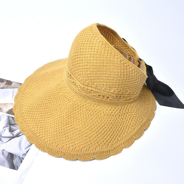2020 Foldable Summer Beach Straw Hat for Women Brief Sun Hats Sunscreen Chapeu Feminino UV Protection Panama Hat with Bowknot