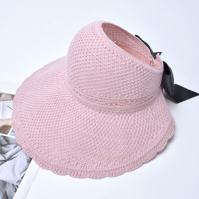 2020 Foldable Summer Beach Straw Hat for Women Brief Sun Hats Sunscreen Chapeu Feminino UV Protection Panama Hat with Bowknot