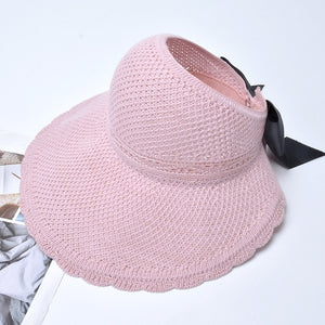2020 Foldable Summer Beach Straw Hat for Women Brief Sun Hats Sunscreen Chapeu Feminino UV Protection Panama Hat with Bowknot
