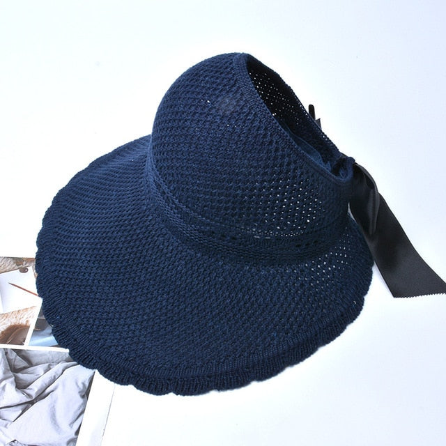 2020 Foldable Summer Beach Straw Hat for Women Brief Sun Hats Sunscreen Chapeu Feminino UV Protection Panama Hat with Bowknot