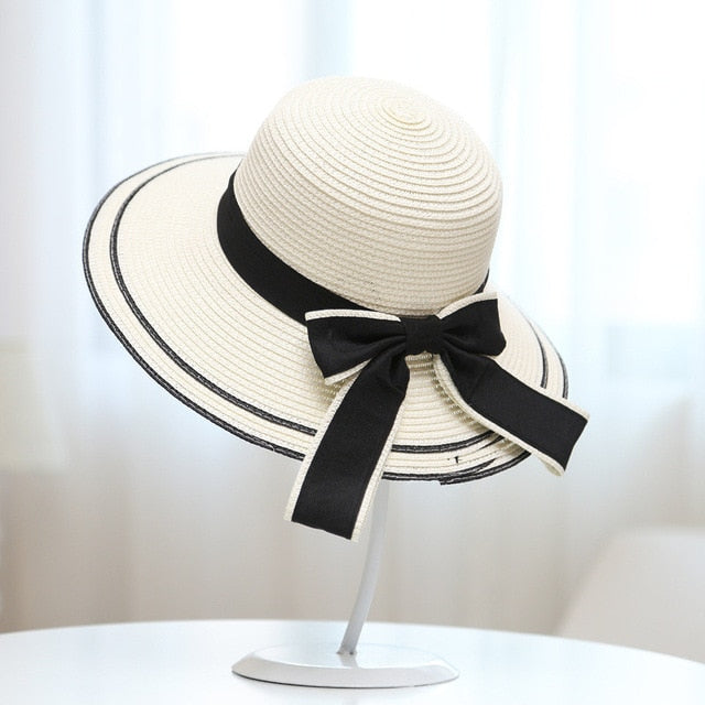 2020 Foldable Summer Beach Straw Hat for Women Brief Sun Hats Sunscreen Chapeu Feminino UV Protection Panama Hat with Bowknot