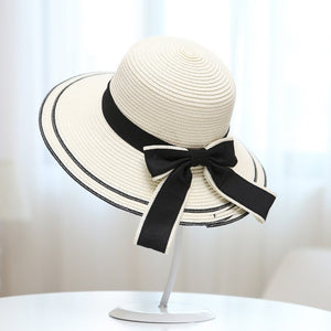 2020 Foldable Summer Beach Straw Hat for Women Brief Sun Hats Sunscreen Chapeu Feminino UV Protection Panama Hat with Bowknot